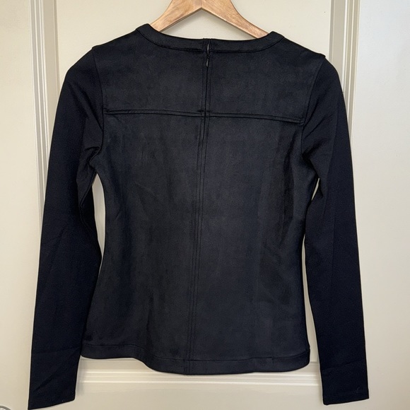 NWT Ann Taylor Faux Suede Mixed Media Long Sleeve Black Top Size XXS - Picture 7 of 10